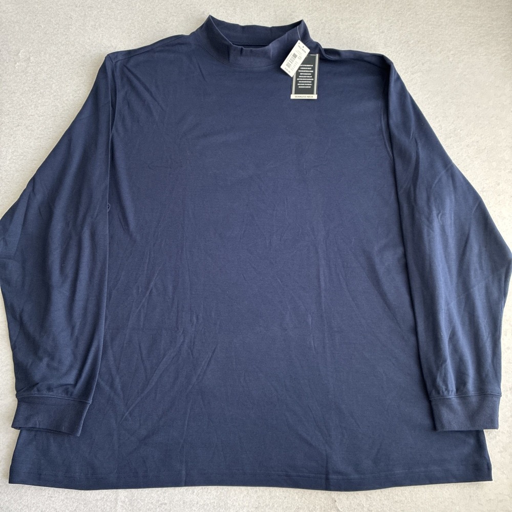 Roundtree & Yorke Mens Navy Blue Long Sleeve Seamless Neck Shirt Size 4XT Casual